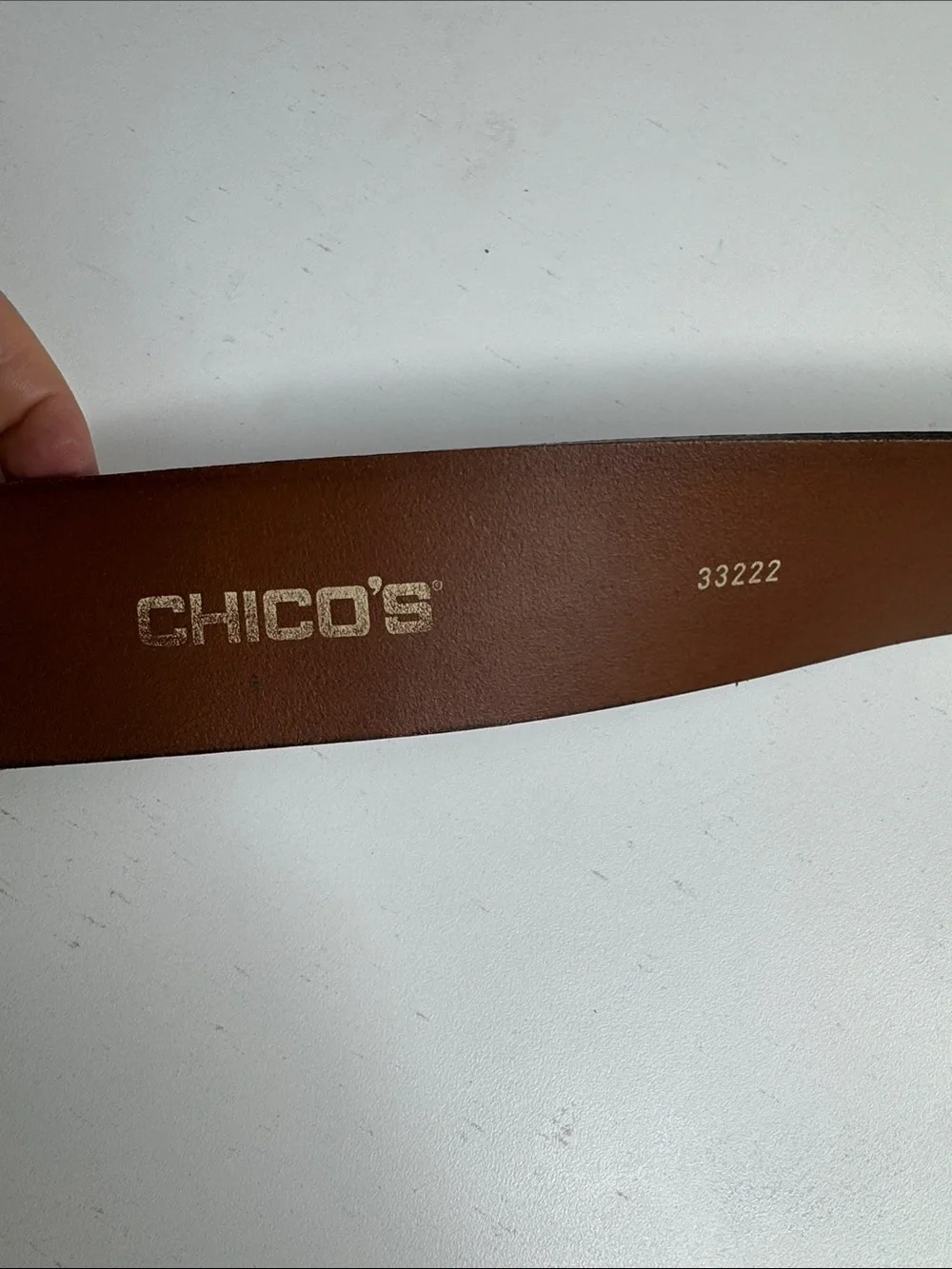 Chico’s Genuine Leather Wide Croc Embossed Belt with Hammered Brass Buckle